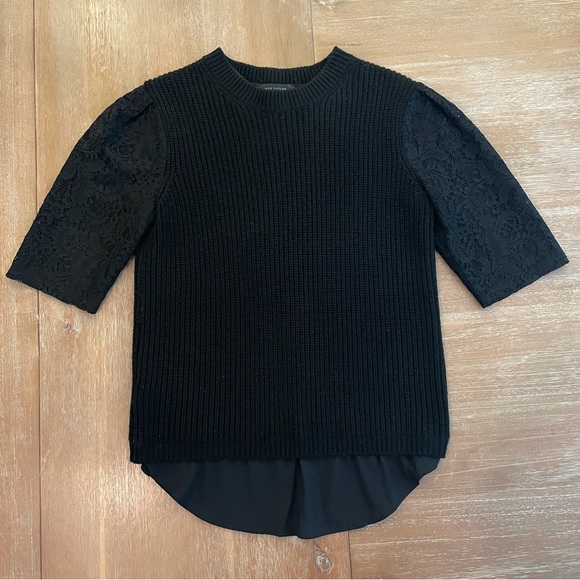 Ann Taylor Black Sweater with Lace - Picture 2 of 4
